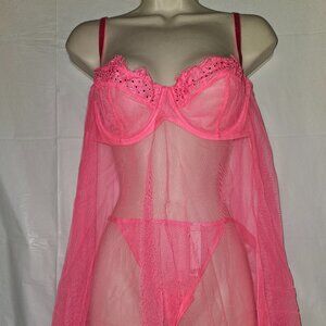 Victoria's Secret Dream Angels Twinkle Chiffon Balconette Babydoll size L NWT